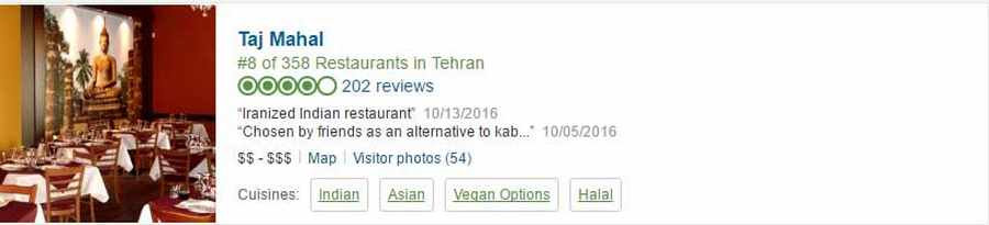‏10 رستوران برتر تهران به انتخاب کاربران سایت تریپ ادوایزر ‏