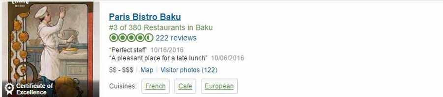 ‏10 رستوران برتر در باکو به انتخاب کاربران ‏Tripadvisor ‏